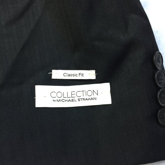 New! Michael Strahan Jacket Blazer Mens 56L Black Striped Wool Classic Fit - Picture 4 of 16